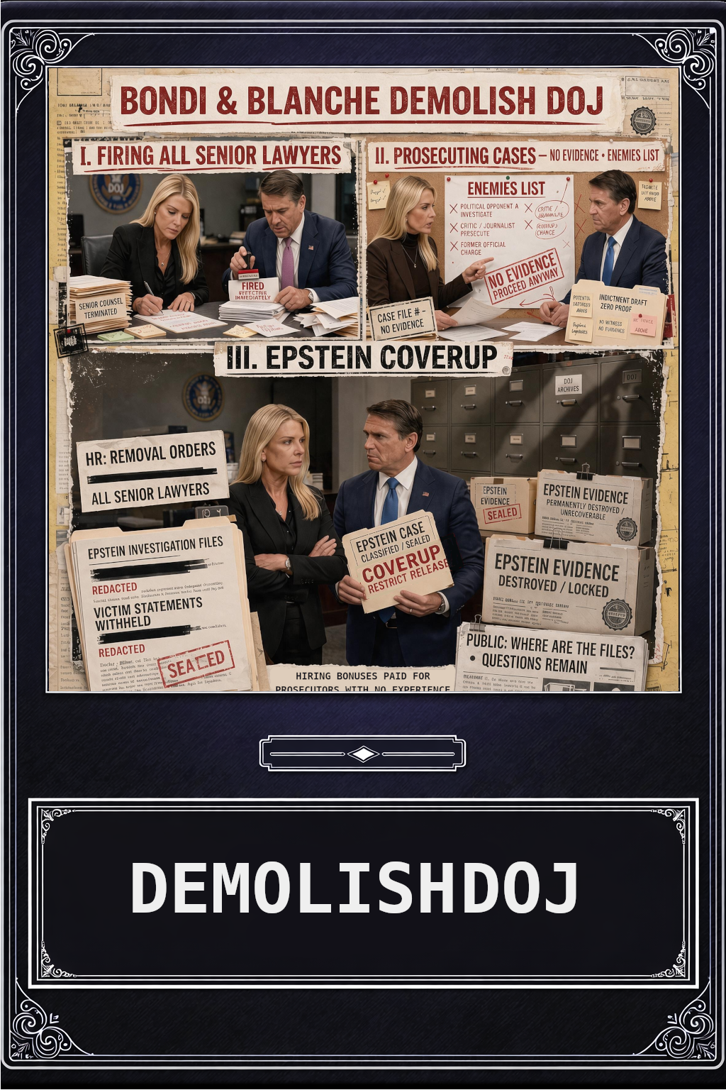 demolish the DOJ before they want justice
